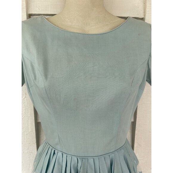 Vintage 1950s Betty Barclay Fit and Flare Dress Blue Embroidery Circles Sz Small - Picture 6 of 16